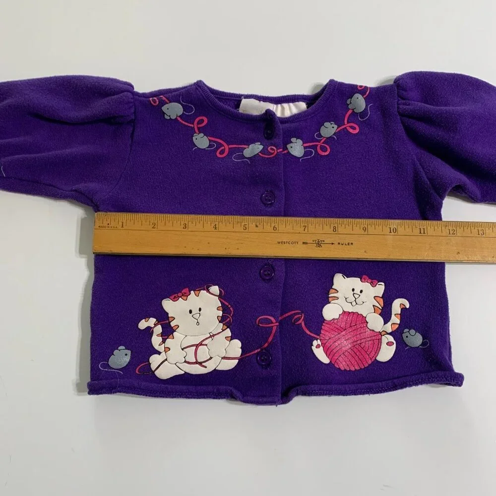 Funkins Girls Cardigan Button Purple Cat Mouse 6mos Vintage